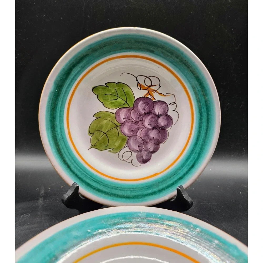 Vintage Italian Hand Painted Ceramic Fruit Salad Dessert Plates Set of 6 8